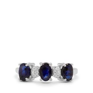 Thai Sapphire Ring with White Zircon in Sterling Silver 1.80cts