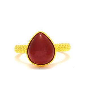 4cts Red Agate Gold Tone Sterling Silver Ring 