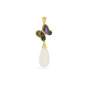 Chalcedony & Paua Gold Tone Sterling Silver Butterfly Pendant 