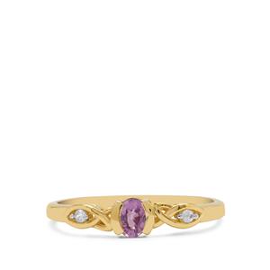 Unheated Purple Sapphire & White Zircon 9K Gold Ring ATGW 0.35ct