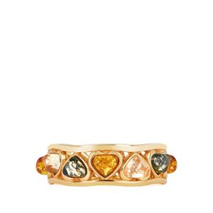 Baltic Champagne Amber, Baltic Green Ring with Baltic Cognac Amber in Gold Tone Sterling Silver (4x3.5mm)