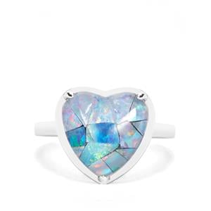 Mosaic Opal Heart Sterling Silver Ring (11.50x12.50mm)