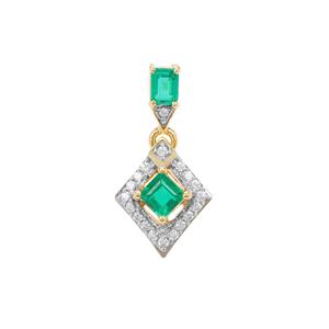 Panjshir Emerald & White Zircon 9K Gold Pendant ATGW 0.75ct