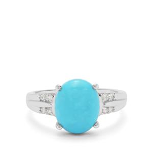 Sleeping Beauty Turquoise & White Zircon Sterling Silver Ring ATGW 3.50cts