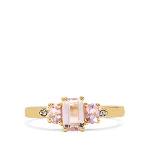 Imperial Pink Topaz & White Zircon 9K Gold Ring ATGW 1ct
