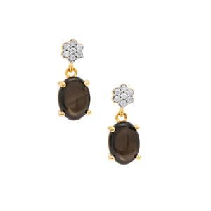 Black Star Sapphire & White Zircon 9K Gold Earrings ATGW 2.30cts
