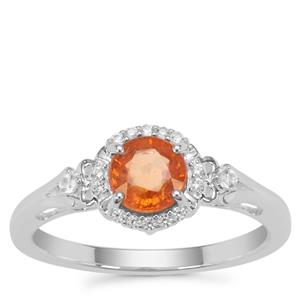 Mandarin Garnet Ring with White Zircon in Sterling Silver 1.24cts