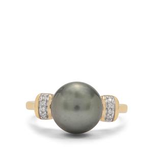 Tahitian Cultured Pearl & White Zircon 9K Gold Ring (10 MM)