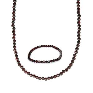 The Natural African Garnet Set - Sterling Silver Set of Necklace and Bracelet 114.50ct