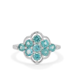 Madagascan Blue Apatite & White Zircon Sterling Silver Ring ATGW 1.70cts