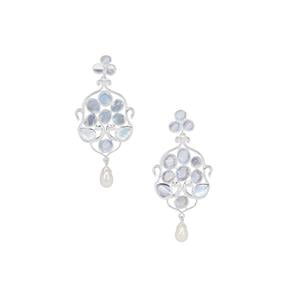 Rainbow Moonstone Earrings with Kaori Cultured Pearl in Sterling Silver