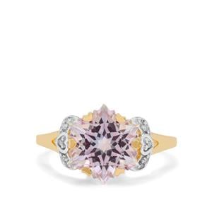 Wobito Snowflake Cut Pink Minx Topaz Ring with Diamond in 9K Gold 5.50cts