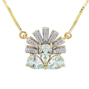 Aquaiba™ Beryl & White Zircon 9K Gold Tomas Rae Necklace ATGW 1.20cts