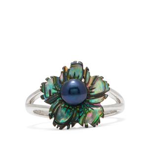 Paua & Freshwater Cultured Pearl Sterling Silver Flower Ring 