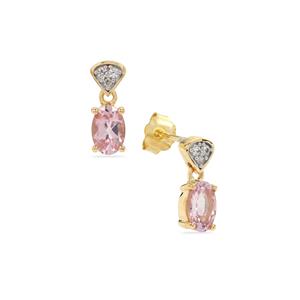Rose Spinel & White Zircon 9K Gold Earrings ATGW 1ct