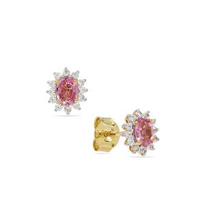 Madagascan Pink Sapphire & White Zircon 9K Gold Earrings ATGW 0.85cts