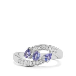 A+ Tanzanite Ring with White Zircon in Sterling Silver 0.65ct