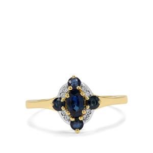 Natural Royal Blue Sapphire & White Zircon 9K Gold Ring ATGW 1cts