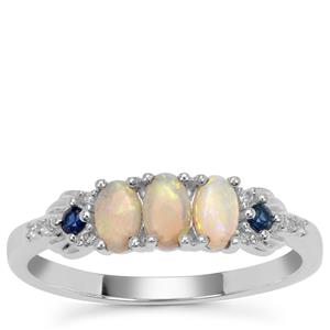 Coober Pedy Opal, Australian Blue Sapphire Ring with White Zircon in Sterling Silver 0.45ct