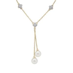 South Sea Cultured Pearl Necklace with White Zircon in 9K Gold (7MM)