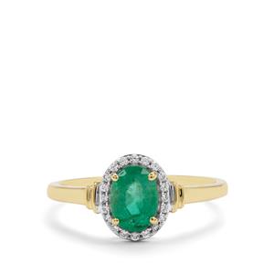 Zambian Emerald & White Zircon 9K Gold Ring ATGW 0.90ct