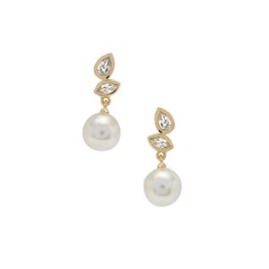 South Sea Cultured Pearl & White Zircon 9K Gold Earrings (8mm)