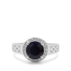 Madagascan Blue Sapphire & White Zircon Sterling Silver Ring ATGW 2.73cts