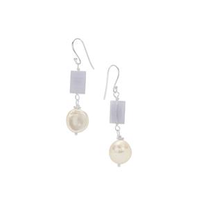 Blue Lace Agate & Kaori Cultured Pearl Sterling Silver Aryonna Earrings