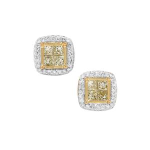 1/2ct Natural Yellow, White Diamonds 9K Gold Earrings