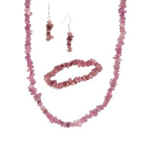 178cts Balas Pink Tourmaline Sterling Silver Set of Necklace, Bracelet & Earrings