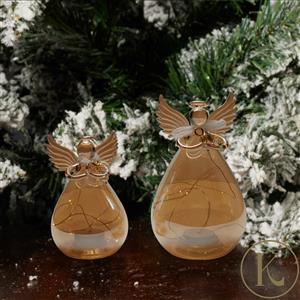 Kimbie Home Set of 2 Smoked Glass LED Angel Decorations with Pearls 