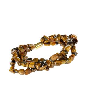 148.35cts Yellow Tiger's Eye Gold Tone Sterling Silver Bracelet with Magnetic Lock