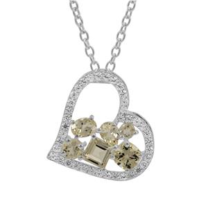 Serenite & White Zircon Sterling Silver Heart Pendant Necklace ATGW 1.50cts