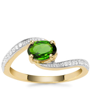 Chrome Diopside Ring with White Zircon in 9K Gold 0.97ct