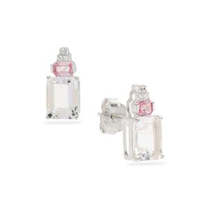 Hyalite Opal, Pink Sapphire & White Zircon Sterling Silver Earrings ATGW 2.70cts