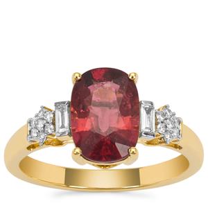 Nigerian Rubellite Ring with Diamond in 18K Gold 2.40cts