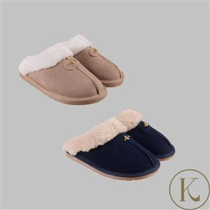 Kimbie Suede Slippers With Bee Freshwater Pearl Charms- Available in Beige or Navy  S, M, L