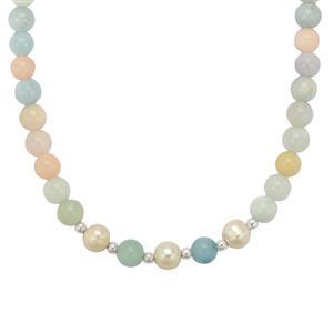 Freshwater Pearl & Multi-Colour Beryl Sterling Silver Necklace (6 to 7 MM)