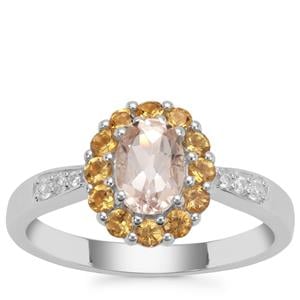 Champagne Danburite, Diamantina Citrine Ring with White Zircon in Sterling Silver 1.18cts