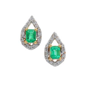 Panjshir Emerald Type II & White Zircon 9K Gold Tomas Rae Earrings ATGW 0.65ct