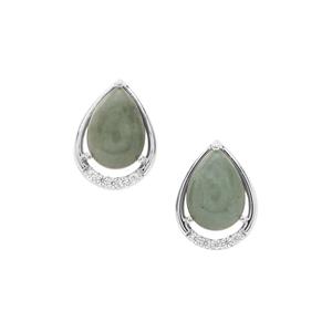  Type A Burmese Jade & White Zircon Sterling Silver Earrings ATGW 4.81cts