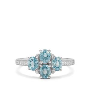 Ratanakiri Blue Zircon Ring with White Zircon in Sterling Silver 2.45cts