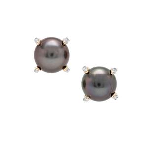 Tahitian Cultured Pearl Earrings with White Zircon in 9K Gold (8mm)