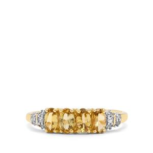 Golden Unheated Tanzanite & White Zircon 9K Gold Ring ATGW 1cts 