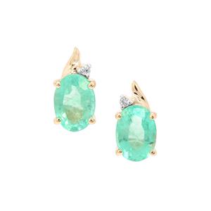 Siberian Emerald & White Zircon 9K Gold Earrings ATGW 1.45cts