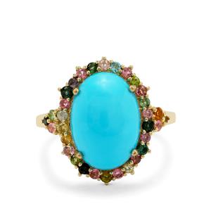 Sleeping Beauty Turquoise & Multi-Colour Tourmaline 9K Gold Ring ATGW 5.50cts
