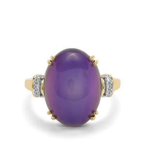 Purple Moonstone & White Zircon 9K Gold Ring ATGW 9.95cts