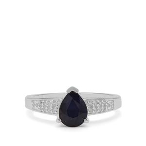 Madagascan Blue Sapphire & White Zircon Sterling Silver Ring ATGW 1.63cts