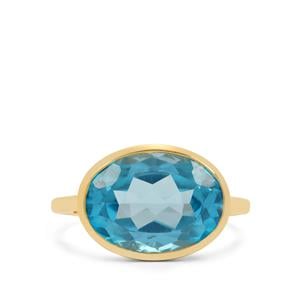 7.45cts Swiss Paradise Blue Topaz 9K Gold Ring 