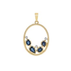 Australian Blue Sapphire & Diamond 9K Gold Pendant ATGW 1.40cts